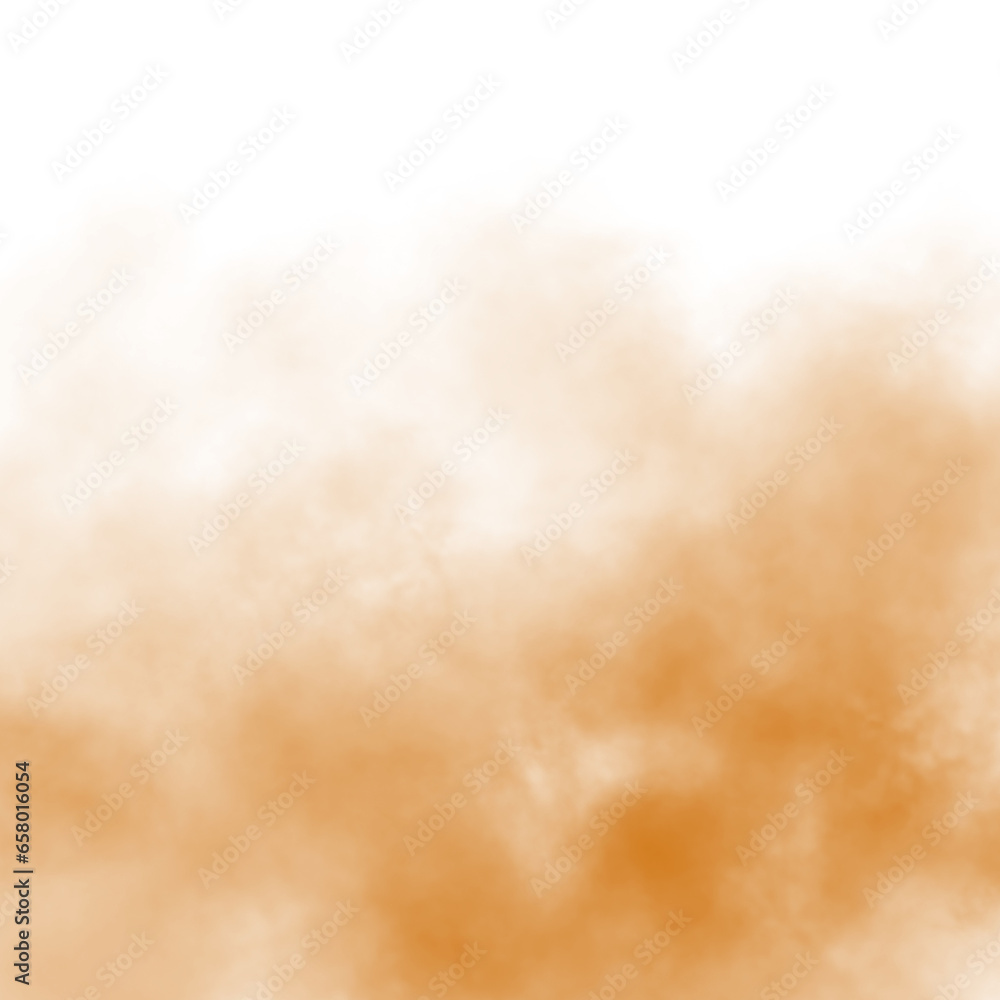 Obraz premium Abstract orange puffs of smoke mist overlay on transparent background pollution. Royalty high-quality free stock png of smoke mitsty fog overlays white backgrounds. Yellow smoke swirls fragments