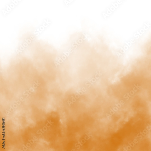 Abstract orange puffs of smoke mist overlay on transparent background pollution. Royalty high-quality free stock png of smoke mitsty fog overlays white backgrounds. Yellow smoke swirls fragments