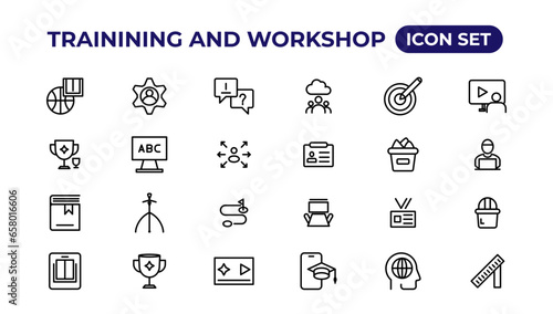 Trainining and workshop icon set. Containing team building, collaboration, teamwork.Outline icon collection.