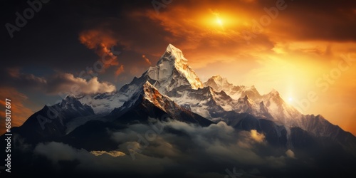 AI Fictional mountain of Everest. Dramatic view of mountain peak © RMedia