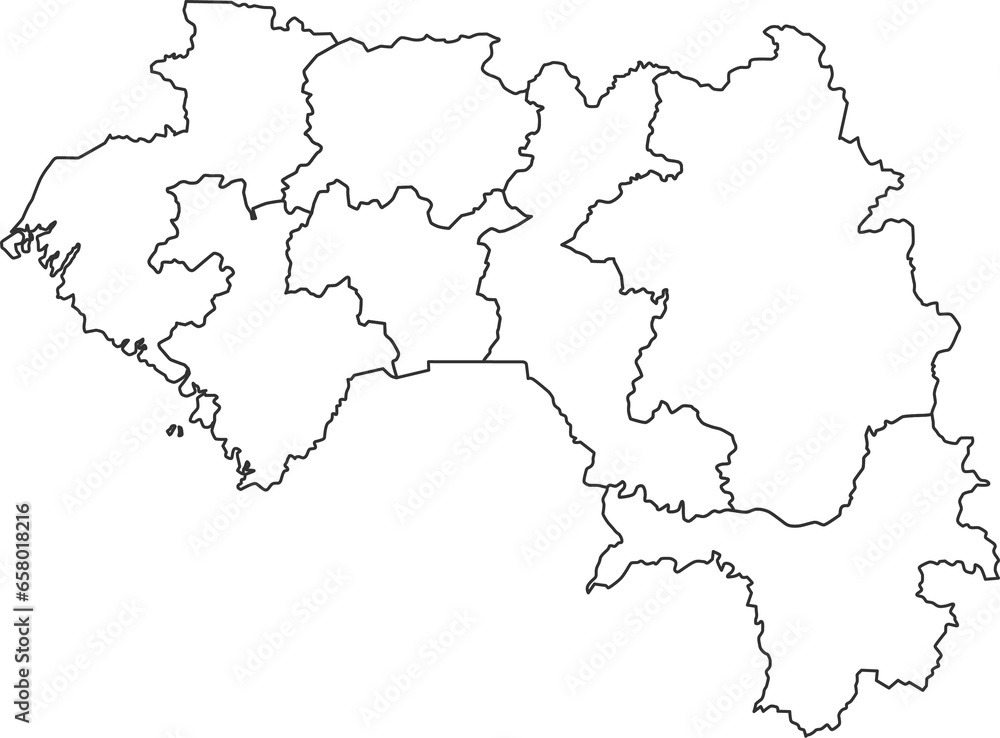 Map of Guinea with detailed country map, line map. Map of Guinea with detailed country map, line map.