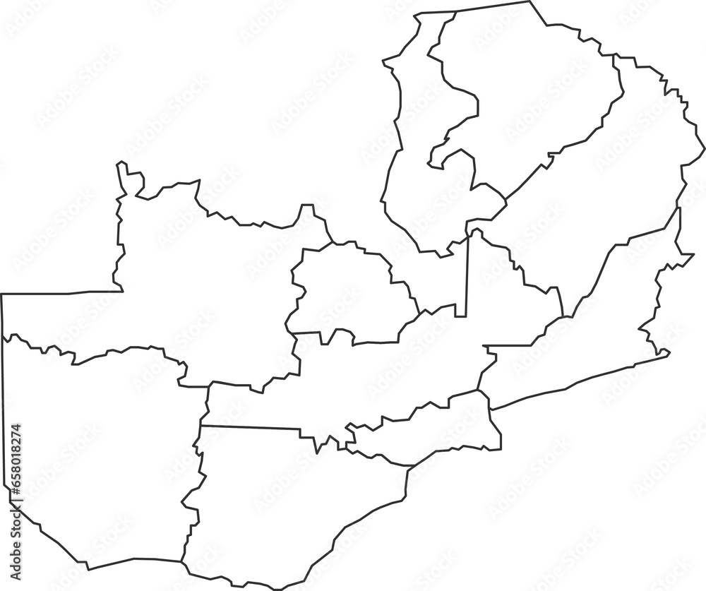 Map of Zambia with detailed country map, line map.