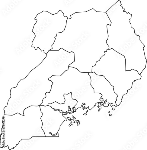 Map of Uganda with detailed country map, line map.