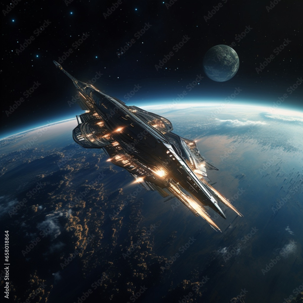 Obraz premium Spaceship around the Earth