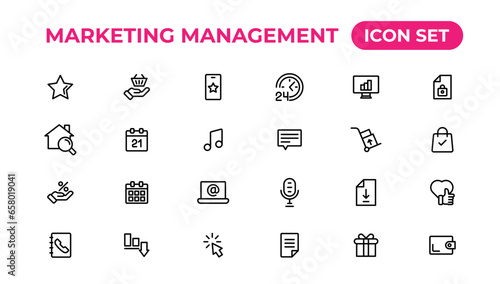 Marketing icons set. Content, search, ecommerce, seo, electronic devices, internet, analysis.Outline icon.Outline icon.