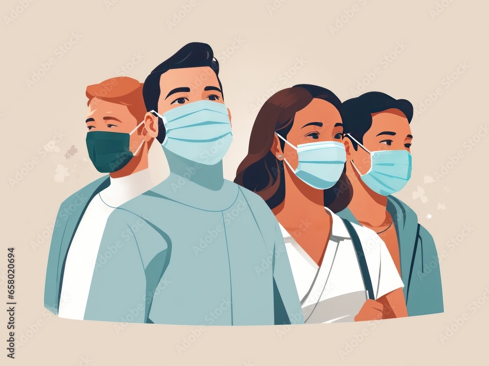 minimal flat vector illustration People in medical face mask minimal flat vector illustration People in medical face mask