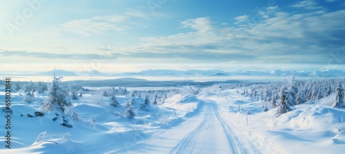 Remote winter road. Generative AI technology.