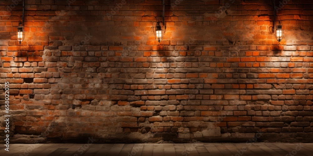 background of a brick wall wide angle lens realistic lighting - obrazy, fototapety, plakaty 