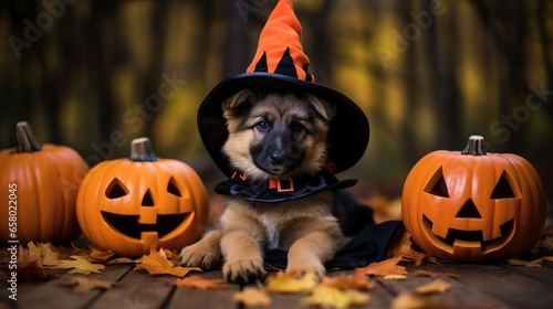 Cute puppy dressed up for Halloween - Generated Ai
