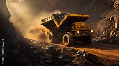 Coal is loaded onto trucks by mining machines that are operated during mining.