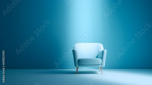 blue armchair sofa covered in light with a blue background  in the room