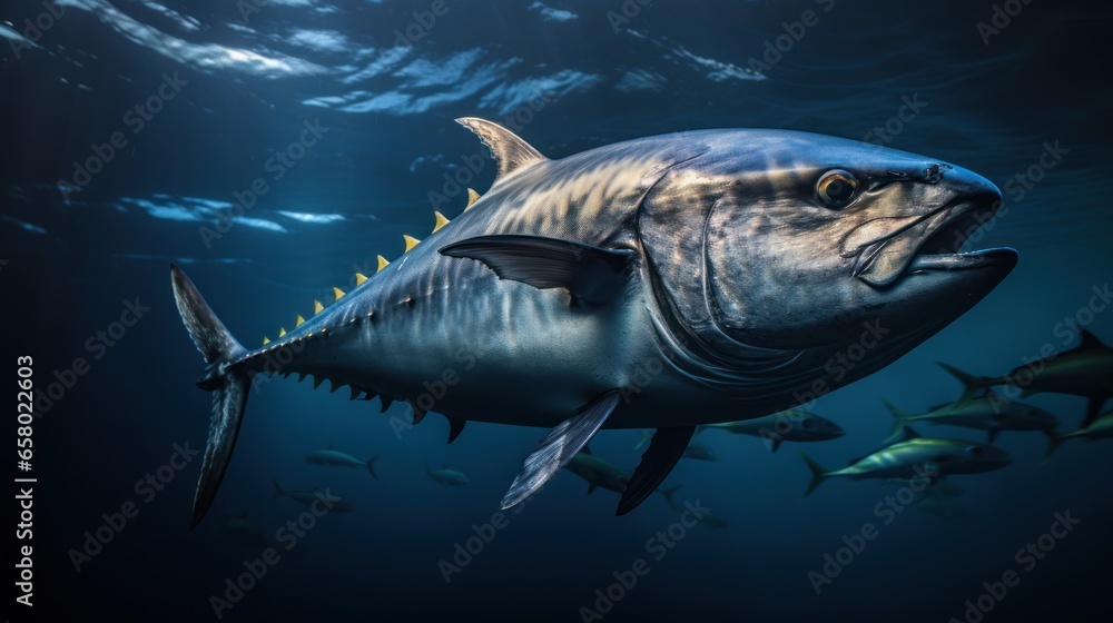 Obraz premium Longtail tuna or northern bluefin tuna on the utensil