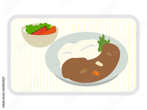 カレーライスとサラダ