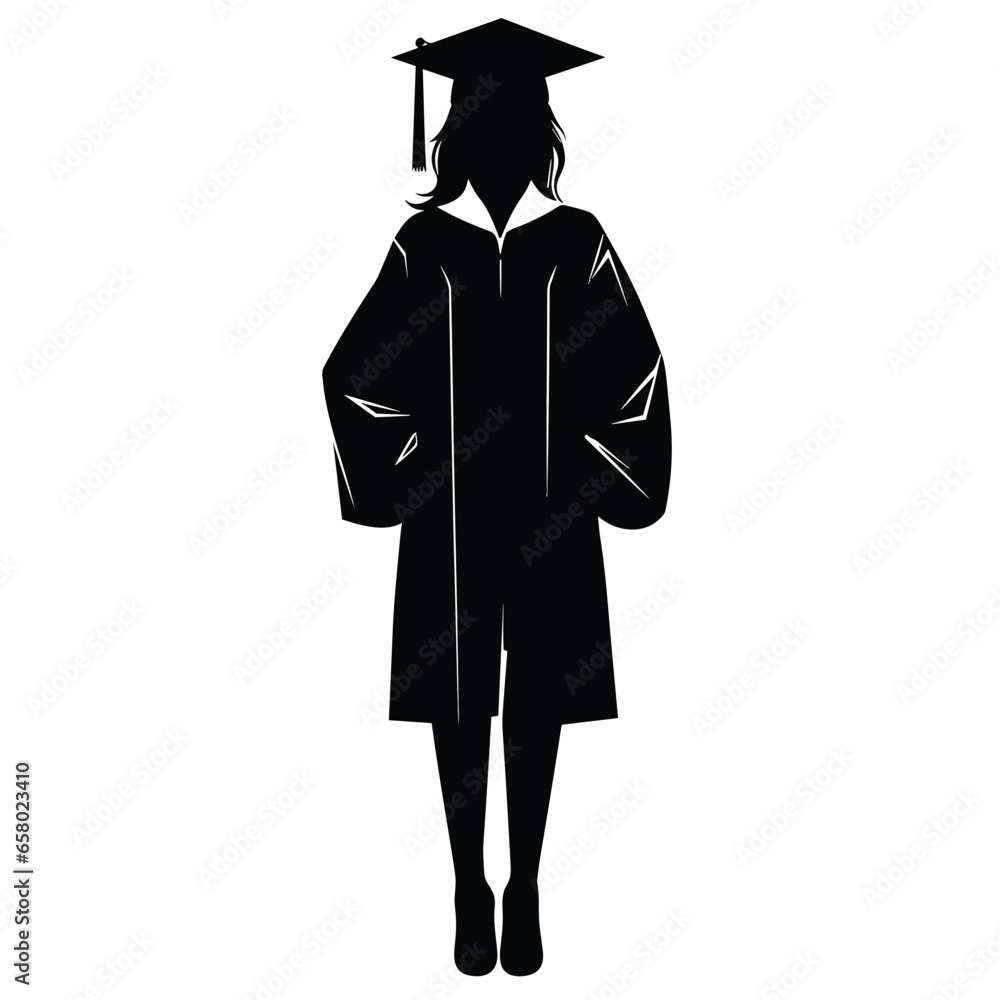 Woman in Graduation Attire Silhouette Woman in Graduation Attire Silhouette