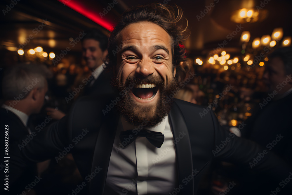 Man dressed with suit celebrating in nightclub ai generated art. Man dressed with suit celebrating in nightclub ai generated art.
