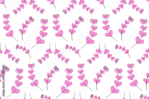 Seamless pattern of abstract brunches by color hearts in trendy pink shades. Background Texture. EPS