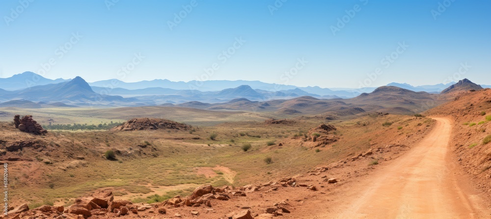 Remote desert road. Generative AI technology.	
