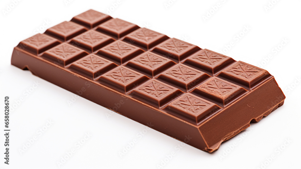 Close up a chocolate bar isolated on white background, AI Generative. Close up a chocolate bar isolated on white background, AI Generative.