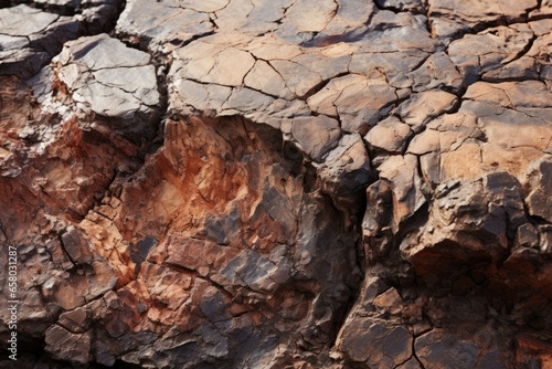 Close-up of an ancient fossilized dinosaur footprint  Generative AI