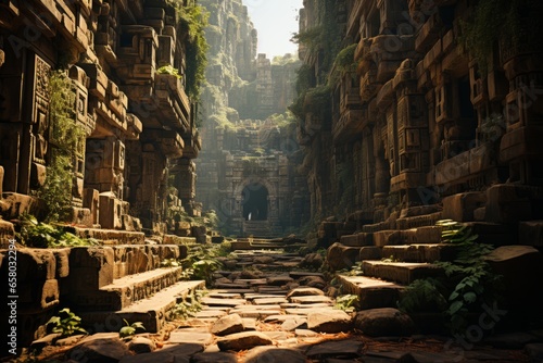 Ancient temple s ruins with intricate stone carvings and columns  Generative AI
