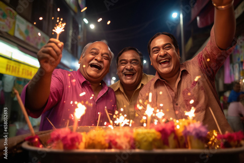 Indian senior citizens celebrating the festival of Diwali