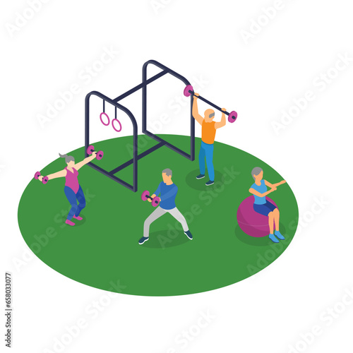 Street workout park with people training, exercising 3d vector illustration concept for banner, website, illustration, landing page, flyer, etc