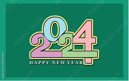 Happy new year 2024 design. With colorful truncated number illustrations. Premium vector design for poster, banner, greeting and new year 2024 celebration, Ideal for new year promotions, invitation