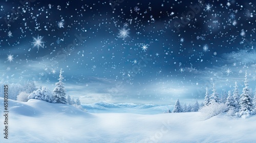 Winter landscape with snow and falling snowflakes. Illustration banner ai generative. © mariof