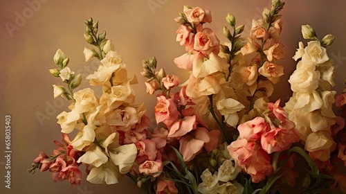 Elderly Snapdragons Positioned Horizontally at the Top  Allowing for a touch of history on a sepia-toned canvas