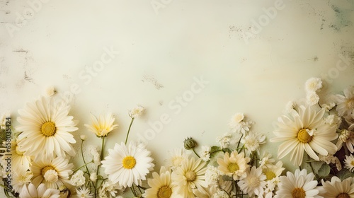 Heirloom Daisies Scattered Sparingly Across the Frame: Accentuating the old charm on a vintage postcard-like backdrop