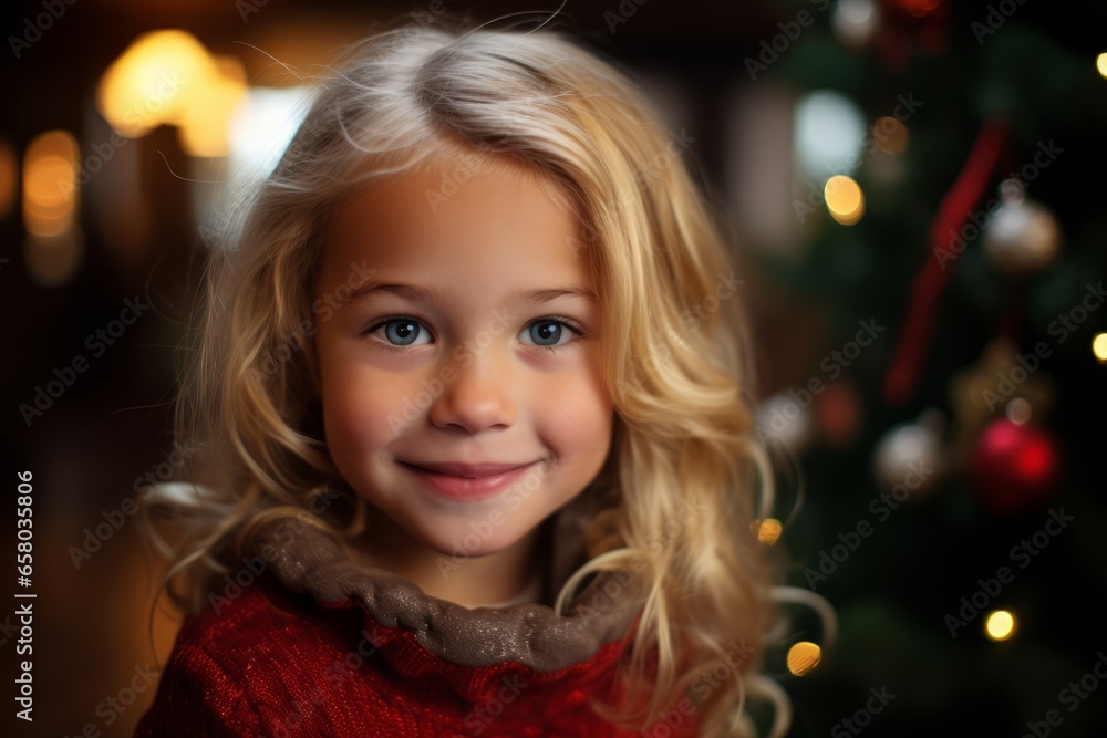 Portrait of a cute little girl in front of a Christmas tree Portrait of a cute little girl in front of a Christmas tree