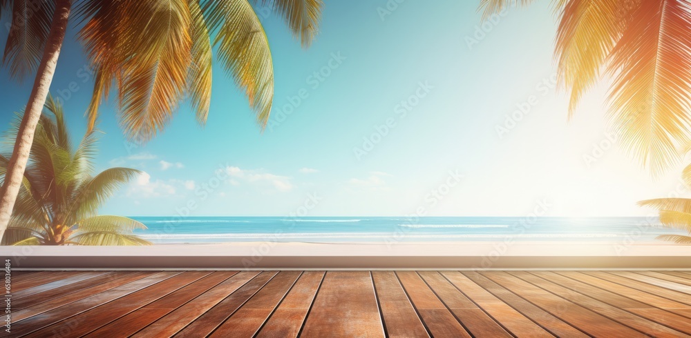 wood floor on blur of sea, ocean, beach, background - can used for display or montage your products. wood floor on blur of sea, ocean, beach, background - can used for display or montage your products.