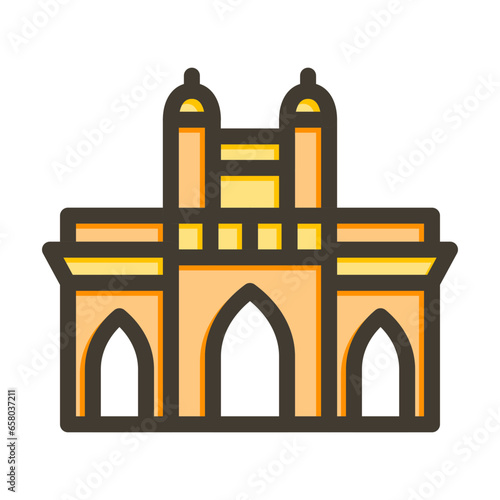 Mumbai Vector Thick Line Filled Colors Icon Design