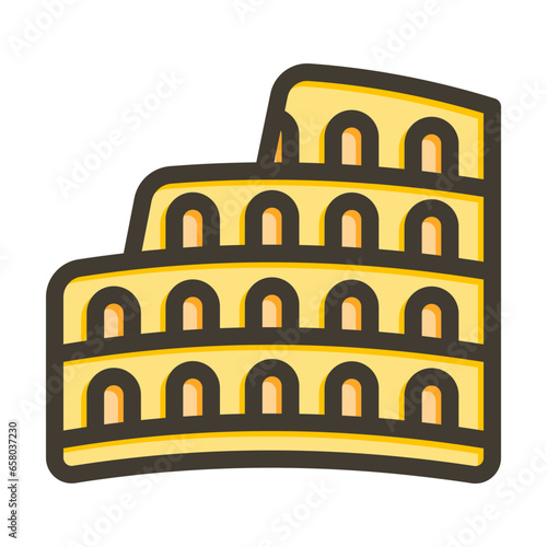 Colosseum Vector Thick Line Filled Colors Icon Design