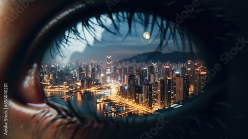 The city is reflected in the human eye