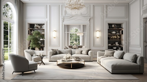 Interior living modern classic style, 3D rendering, 3D illustration . © Ai Studio