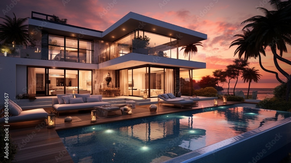 luxury home in the sunset,luxury home in the morning,house in the evening,house in the sunset .