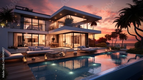 luxury home in the sunset,luxury home in the morning,house in the evening,house in the sunset . © Ai Studio