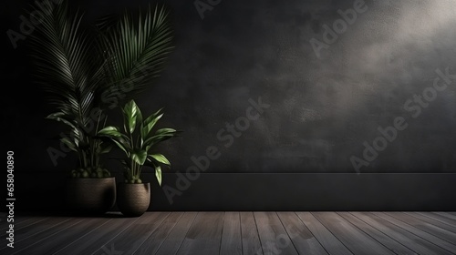 Modern dark home interior background, wall mock up .