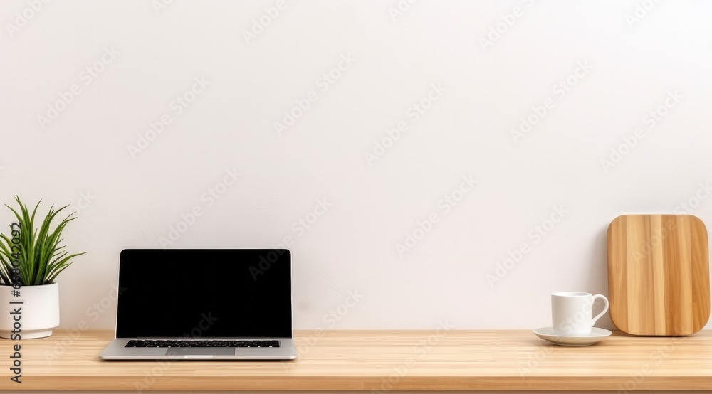 Laptop mock up on wooden blotchy white table. Laptop mock up on wooden blotchy white table.