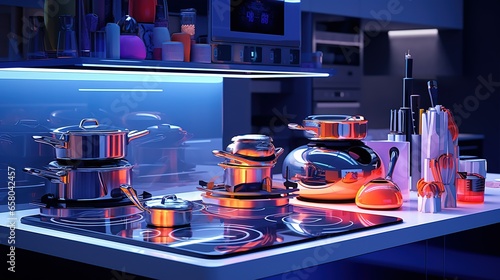 Futuristic Kitchen Gadgets Neatly Arranged In A Spot