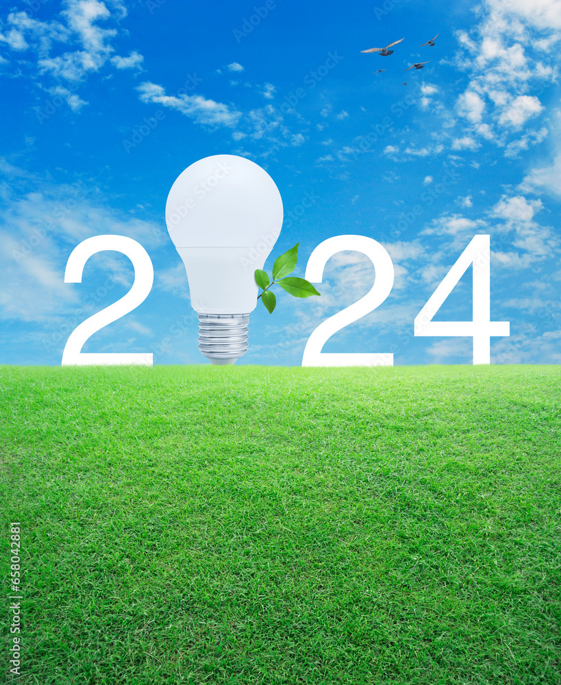 Led Light Bulb With Fresh Tree Leaves And 2024 Letter On Green Grass   1000 F 658042881 V2jW9jkQnViFrKLBW3qJ6bjFKwaMxPrY 