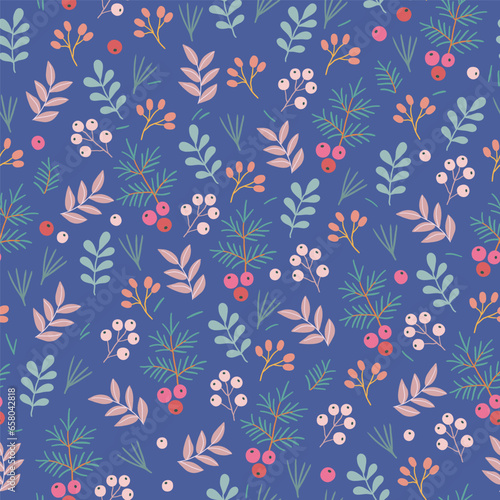 Vector seamless pattern with cranberry twigs.
