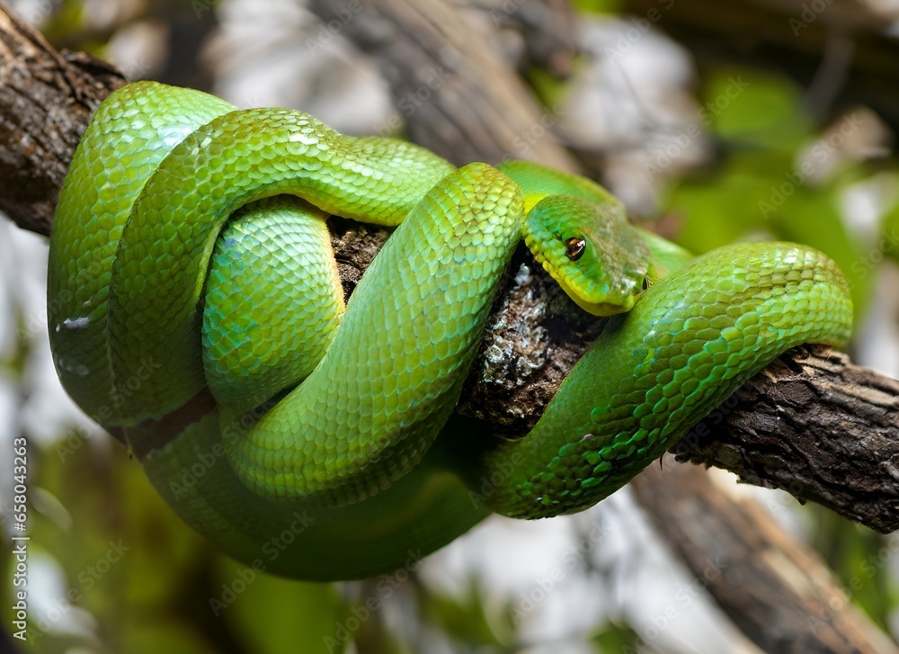 Obraz premium green snake in the tree