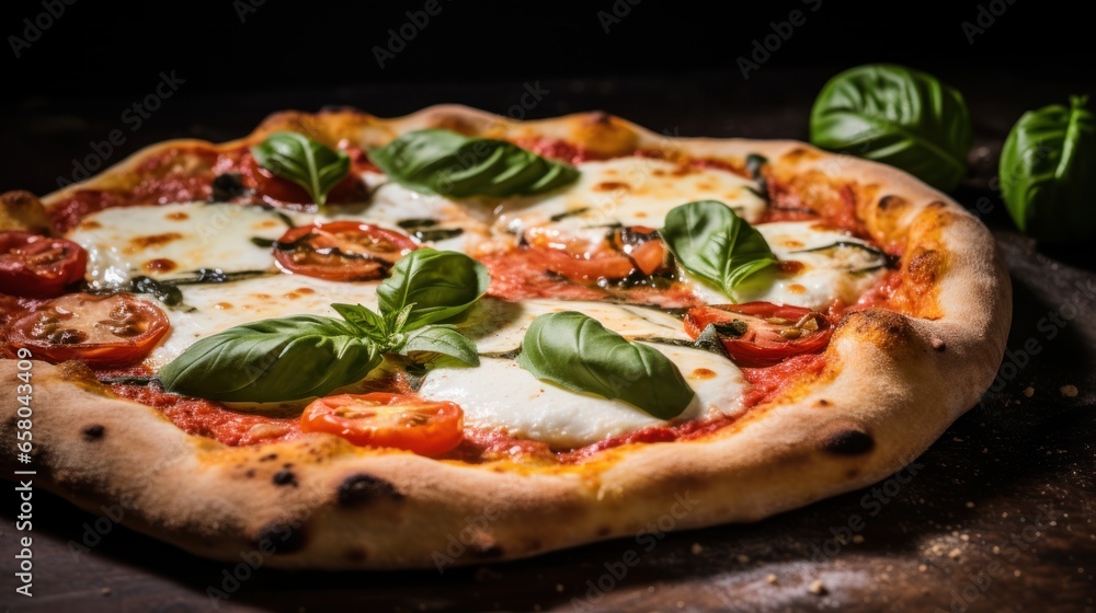 A closeup magazine quality shot of a traditional Italian pizza Margherita, insane details, food photography, editorial photography.
