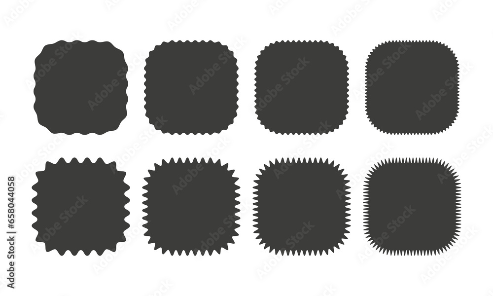 Zigzag edge rounded square shapes collection. Jagged sticker or stamp set with wavy edges Zigzag edge rounded square shapes collection. Jagged sticker or stamp set with wavy edges