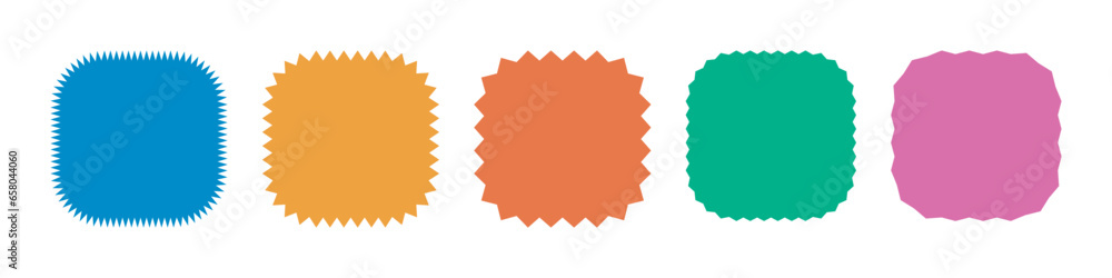 Zigzag edge rounded square shapes collection. Colorful Jagged sticker or stamp set with wavy edges Zigzag edge rounded square shapes collection. Colorful Jagged sticker or stamp set with wavy edges