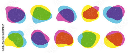 Set of organic blobs fluid shape in trendy riso graph print texture style.