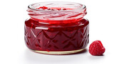 Delicious jam in glass jar isolated on white. AI Generative.