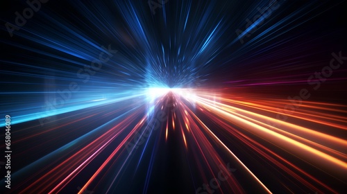 Data speed lines on a dark background, representing the concept of optical cables and high internet speed. Lines of light symbolizing the flow of information.